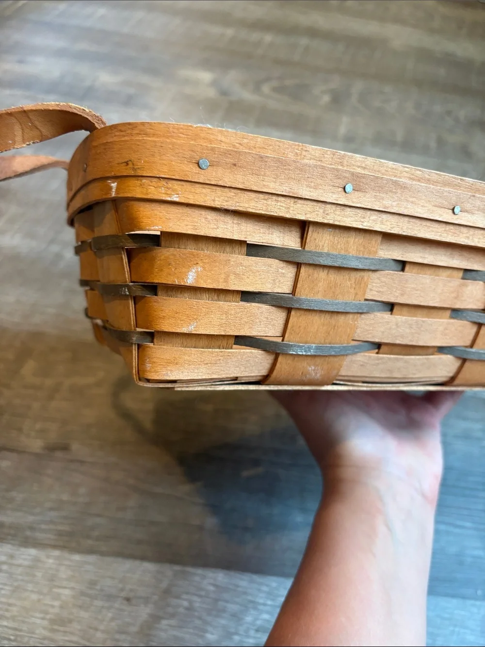 Longaberger Bread Basket Brown 14” Rectangular Basket with Handles 1991